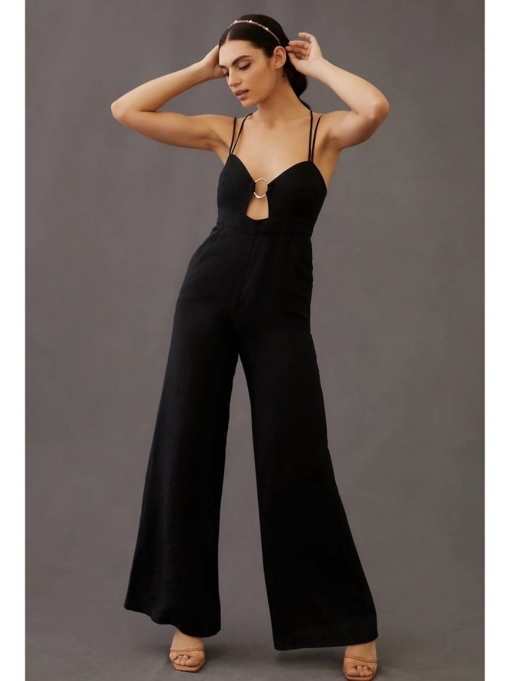 Anthropologie Rumer Byron Ring Black Linen Jumpsuit S